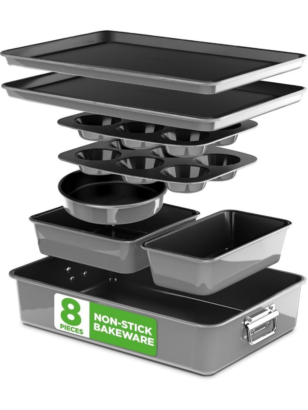 Nonstick 8-Piece Bakeware Set - PFOA Free, Oven Safe to 450°F, Round & Square